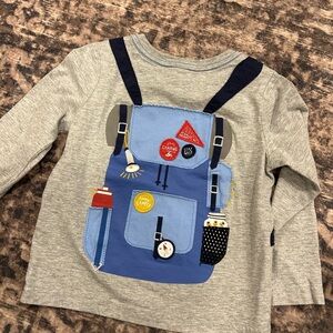 Joules Applique Gray Long Sleeve Shirt with Backpack Design
